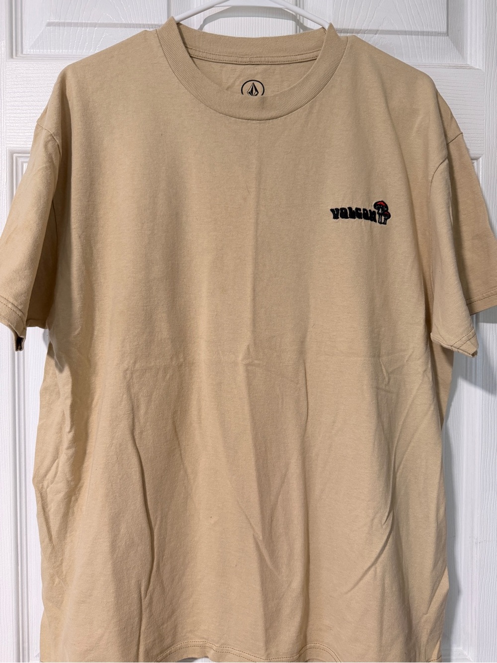 Volcom Beige Short Sleeve Crew T-Shirt with Small Chest Logo